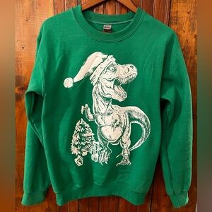 Gilden Green Crewneck Christmas T-Rex Sweatshirt Size S